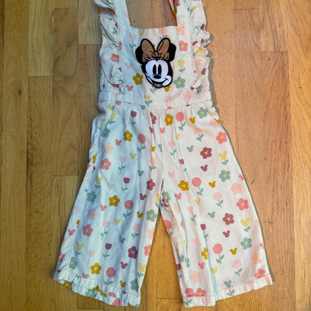 Disney Kids Minnie Mouse Romper Jumpsuit - Cream Floral - 3T/4T